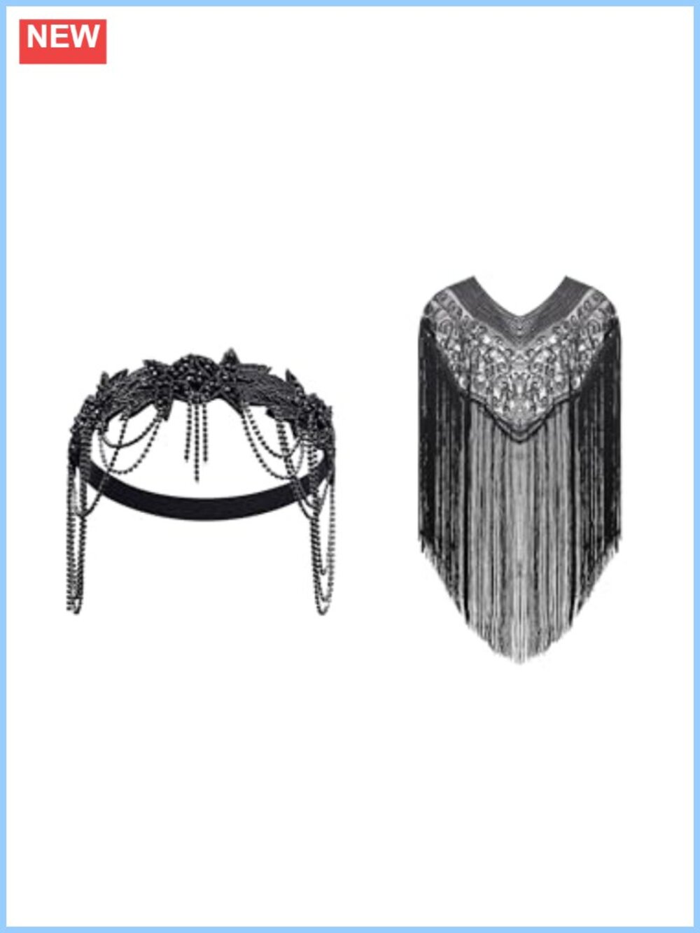 Flapper Headpiece Sequin Beaded Fringed Shawl 1920s Gatsby Party Hair Accessory
